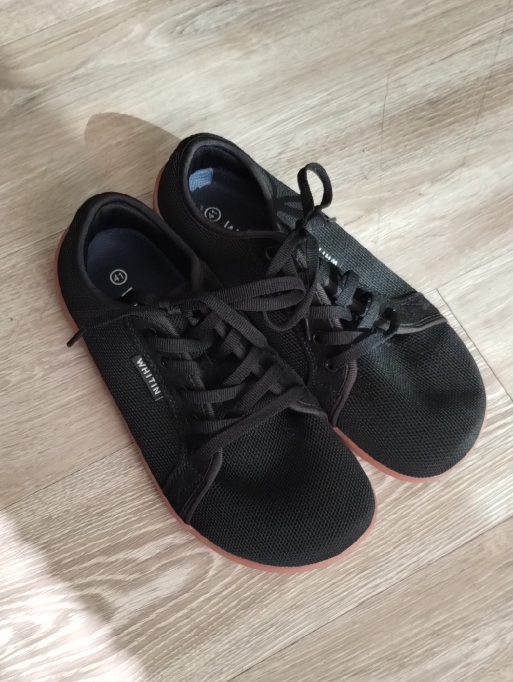 WHITIN Black Knit Lace-Up Sneakers with Brown Soles